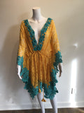 2000’s Antica Santoria Turquoise and Yellow Cotton Lace Cover Up One Size