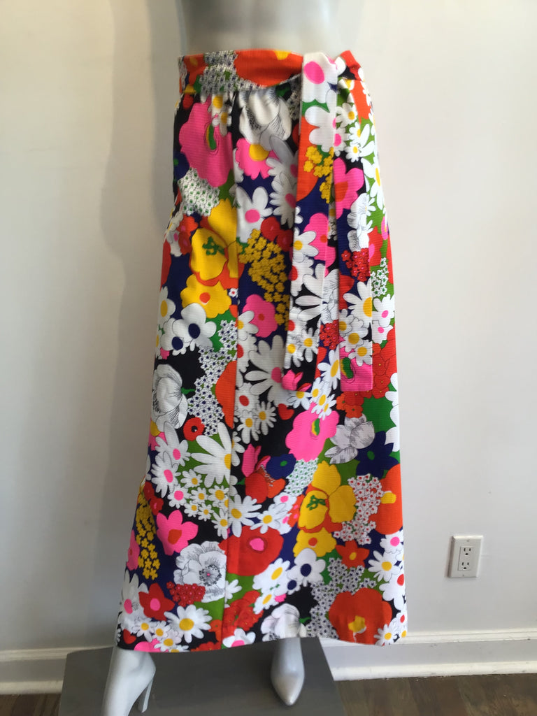 1970s Multicolor Floral Cotton Maxi Skirt Size 12