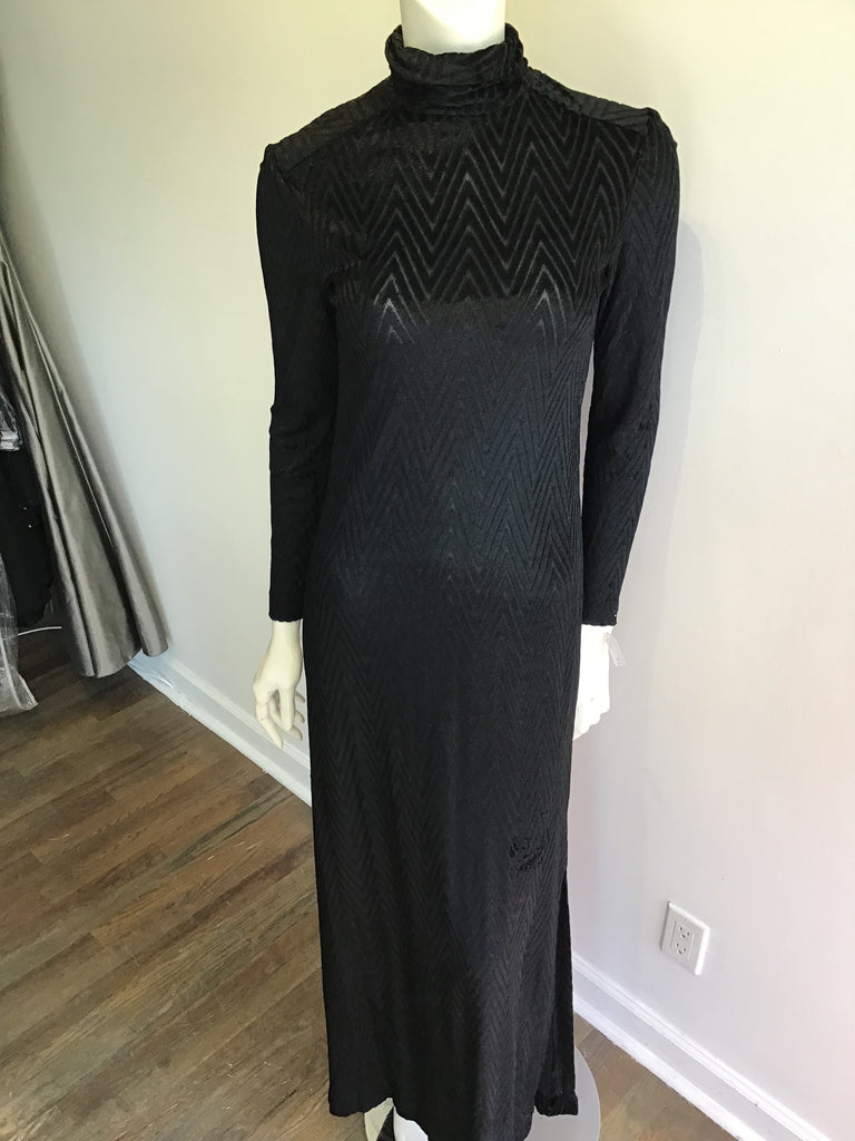 1970’s Black Herrigbone Cotton Blend Maxi Dress Size 6