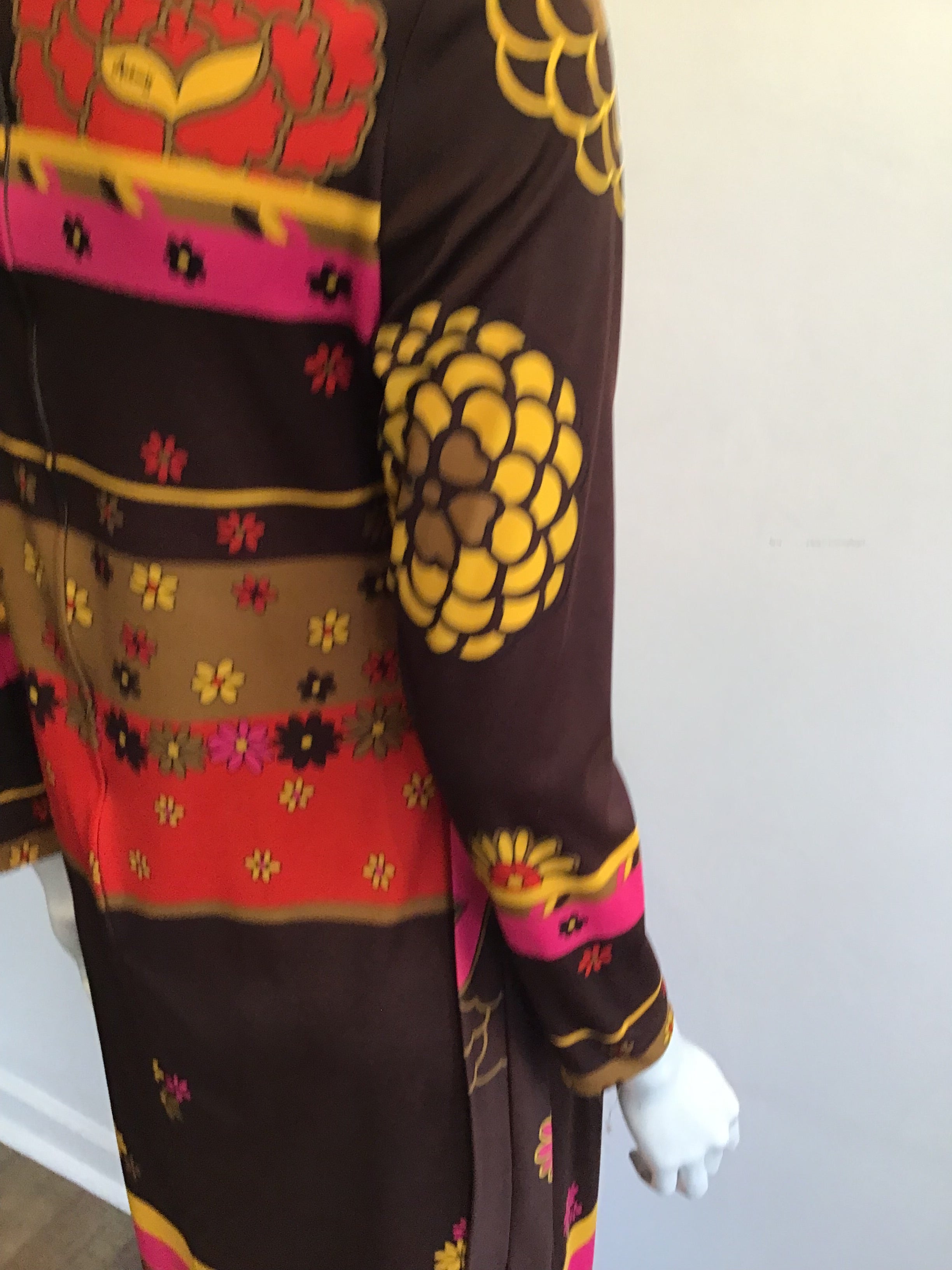 1970s Artemis Polyester Blend Brown Multicolor Dress Size 10