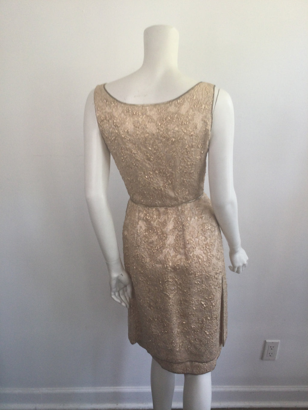 Late 1950s Gold Thread Silk BrocadeDress with Jacket Size 6