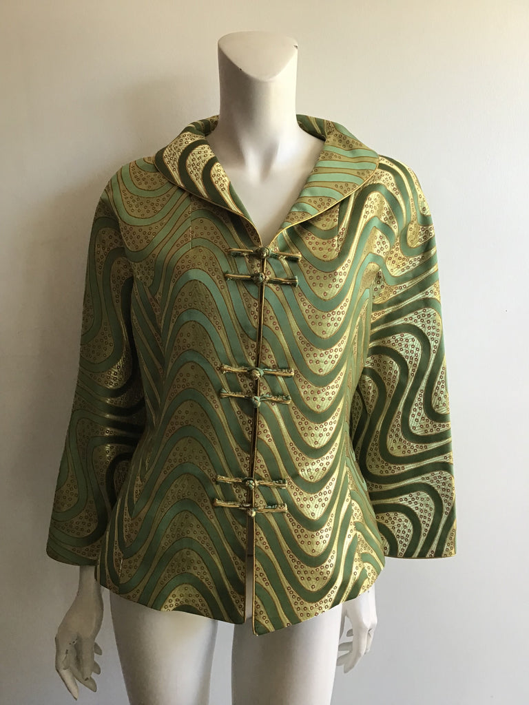 1990’s Green and Gold Silk Grace Chang Jacket Size 12