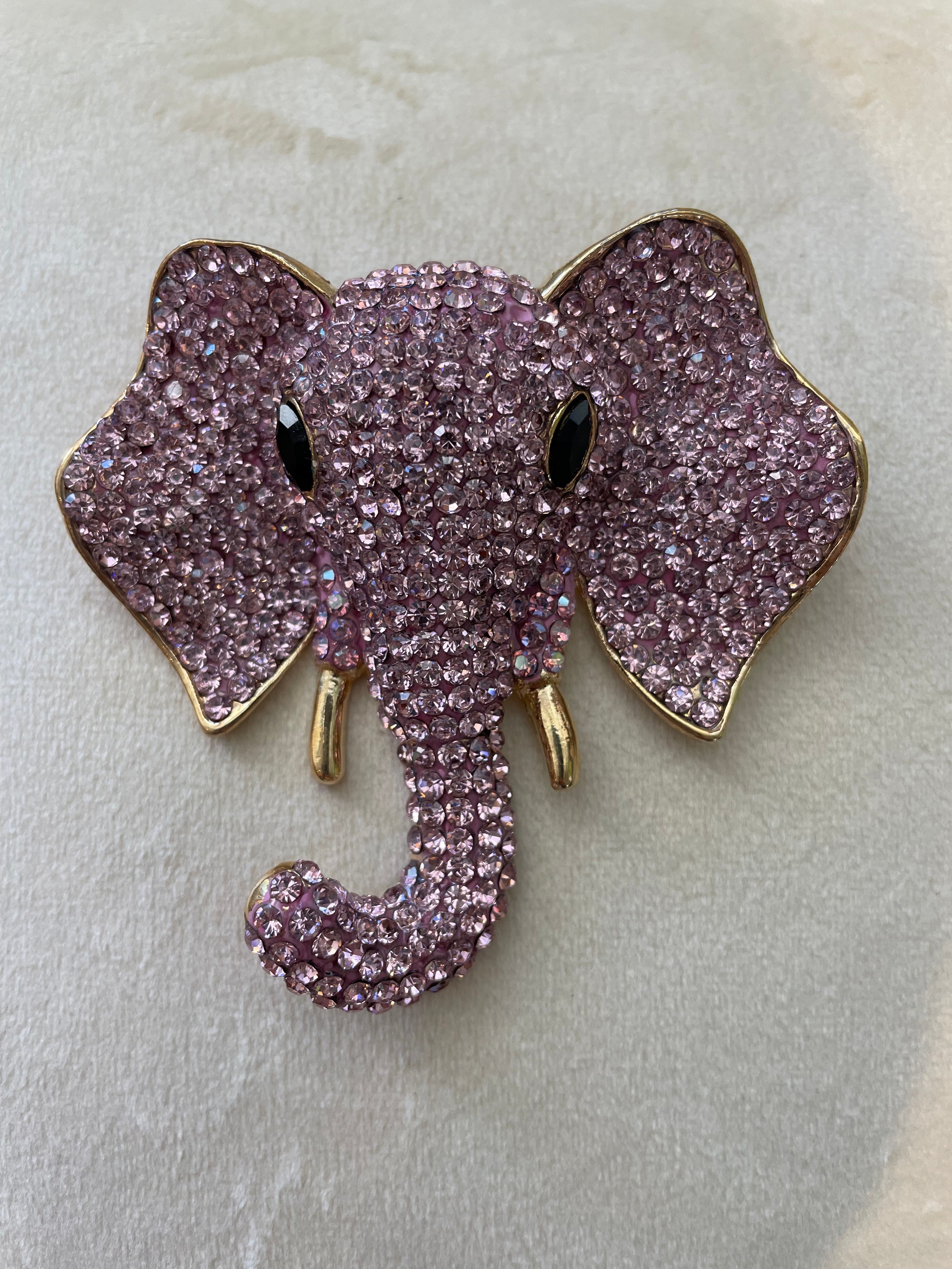 Pink Rhinestone Elephant Head Pin/Brooch