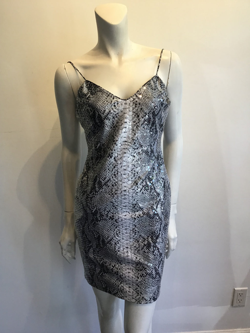 Late 1980s Eva Chun Sequined Python Print Dress Size 8