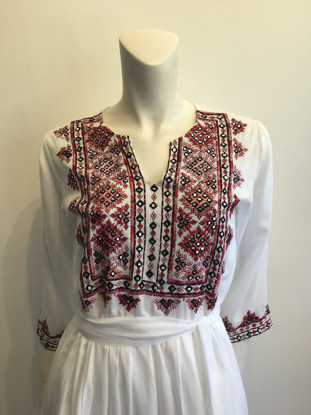 2000s Olivia Dar Cotton Embroidered White Dress Size 10