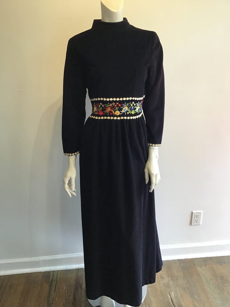 1960’s Black Cotton Blend Janet Lynn Maxi Dress Size 6