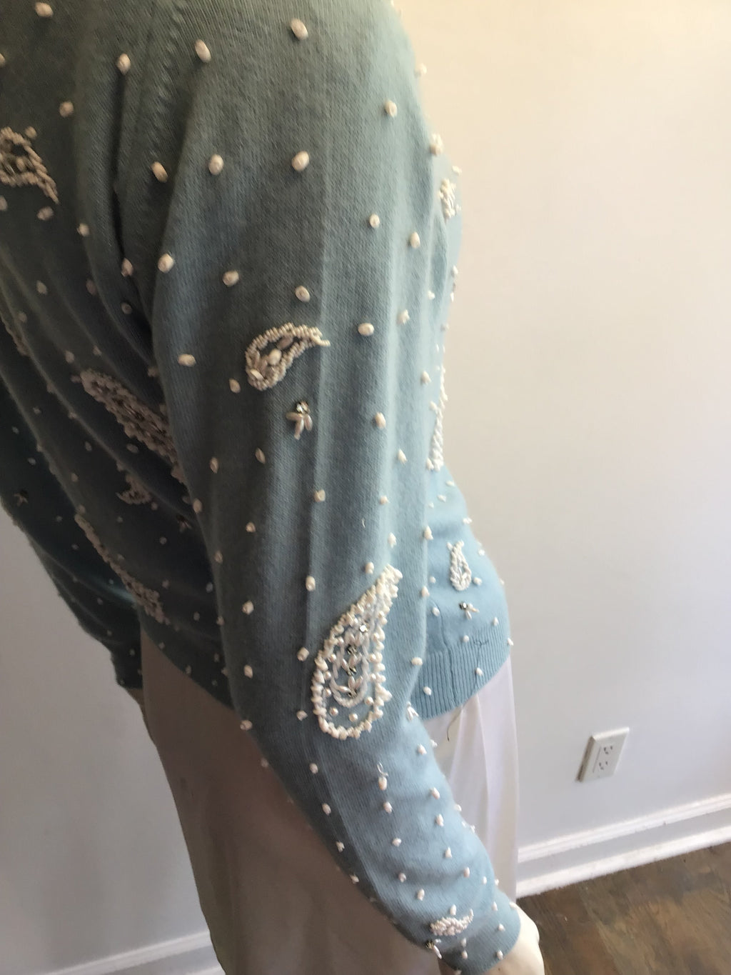 1950’s Light Blue Cashmere Beaded  Sweater Size 6