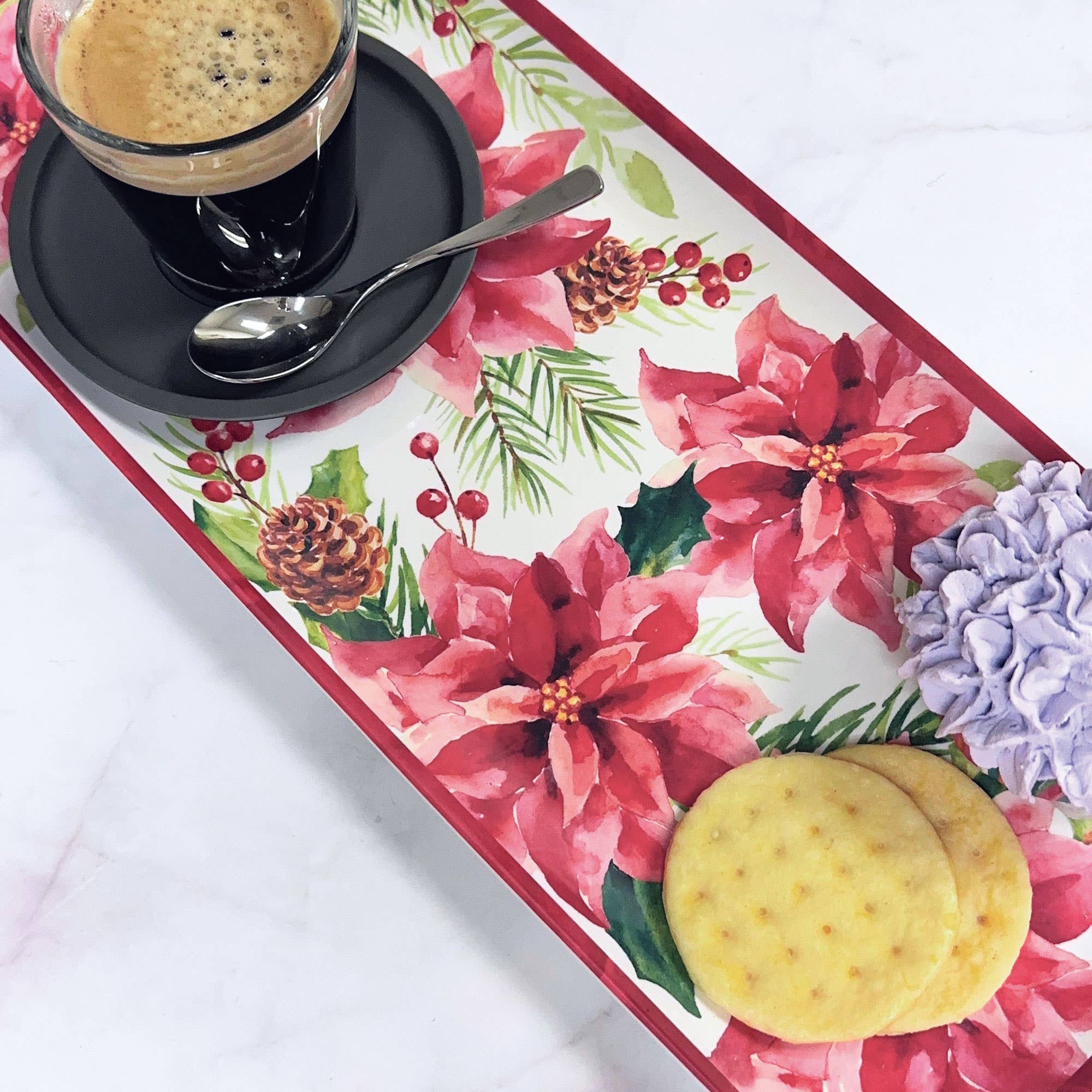Christmas Poinsettias 15" Melamine Rectangle Tray