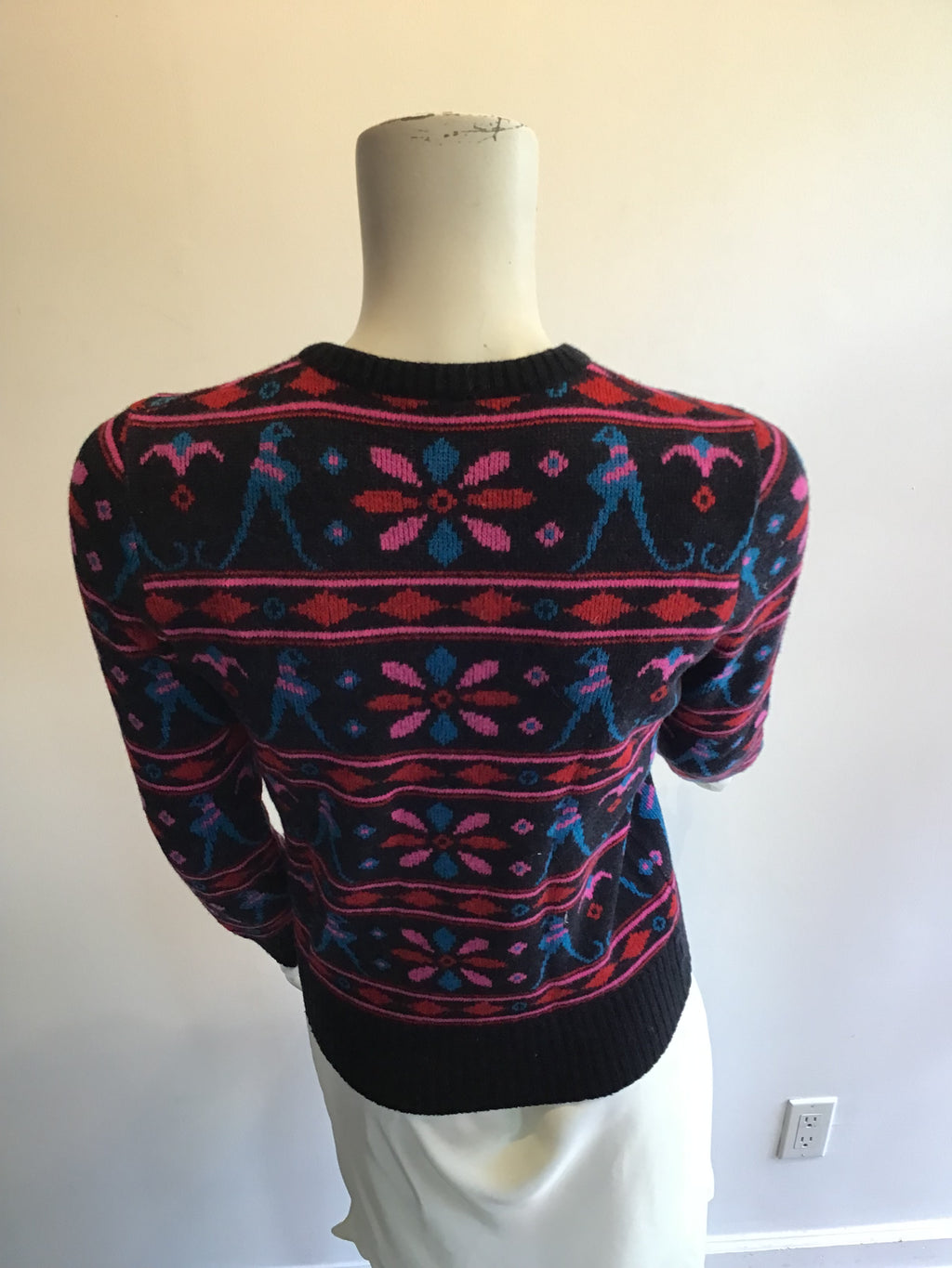 1970’s Valentino Blue, Pink and Black Wool Sweater Size 6