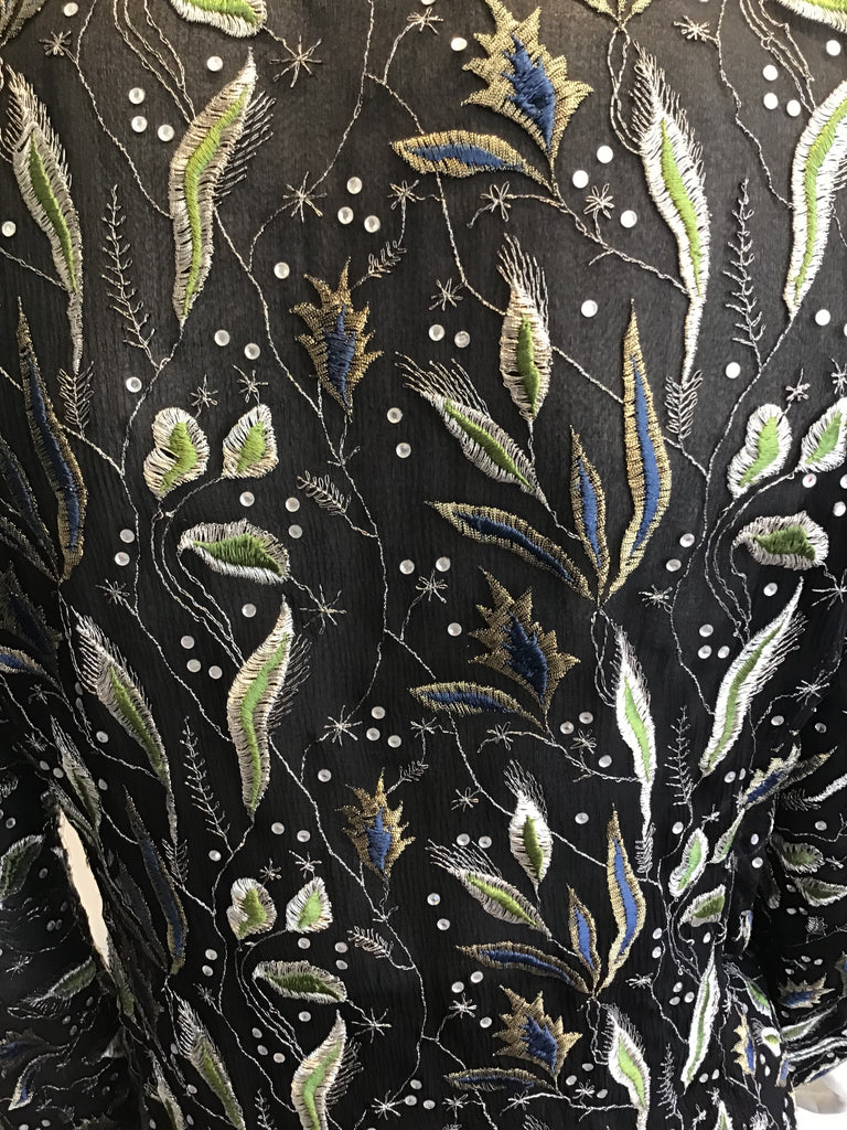 1980s 2 Piece Giorgio Armani Black,Gold and Greenembroidered  Chiffon Evening Ensemble Size 8