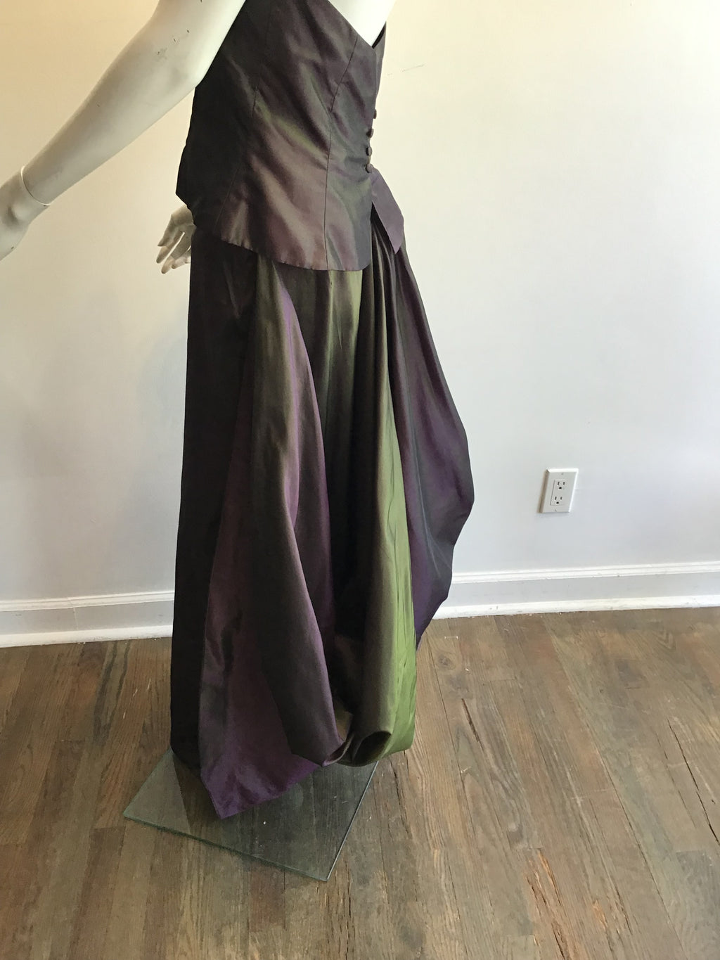 1990’s Maria Pinto Silk Taffeta Green/Purple 3 Piece Evening Ensemble Size 6