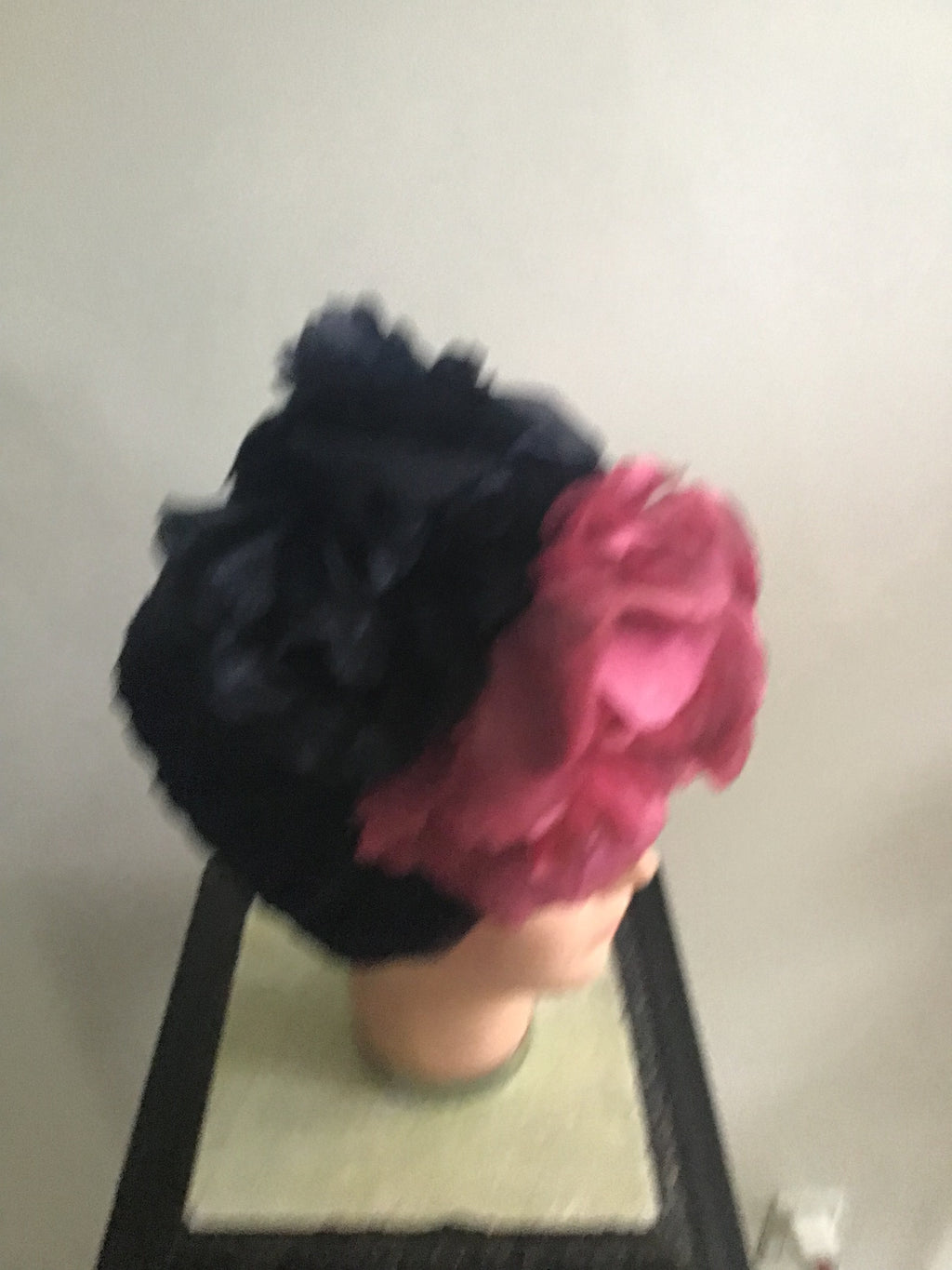 1960s Christian Dior New York ,Turban with Raspberry/blk  silk Flowers