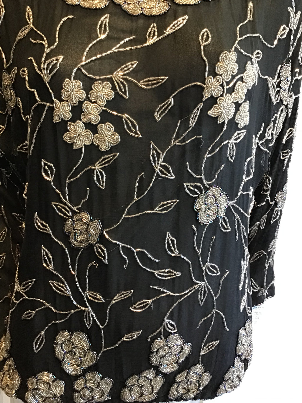 1980’s Black and Silver Polyester Creative Creations Top Size 8