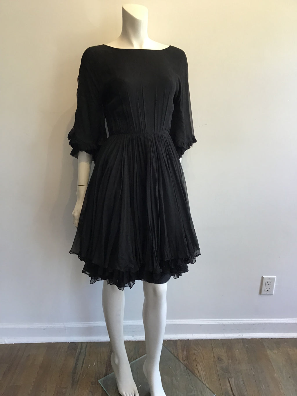 1960’s Black Chiffon Cocktail Dress Size 6