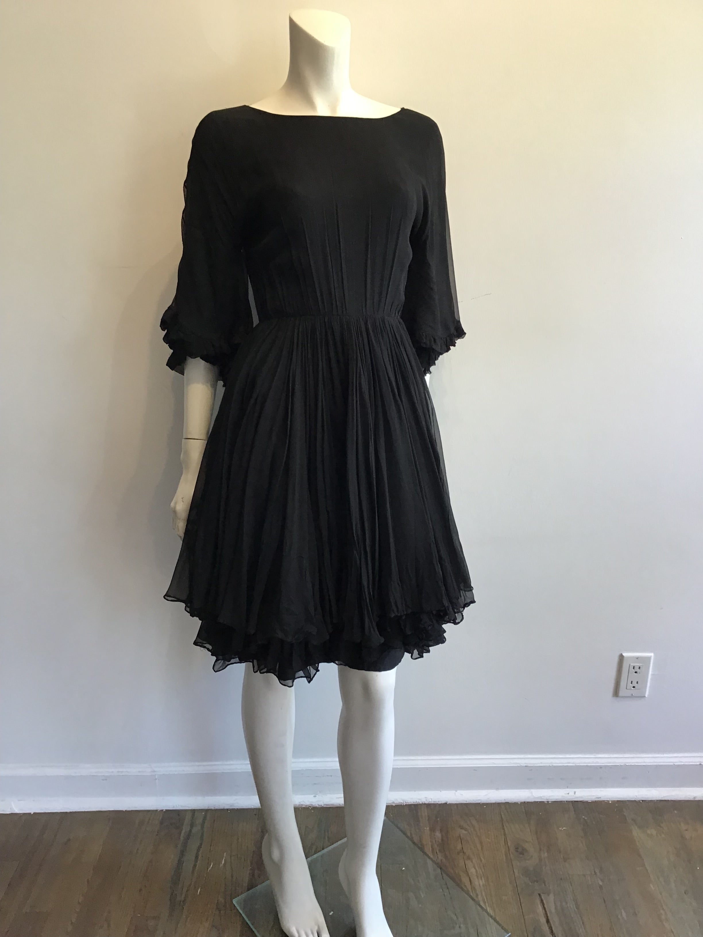 1960’s Black Chiffon Cocktail Dress Size 6