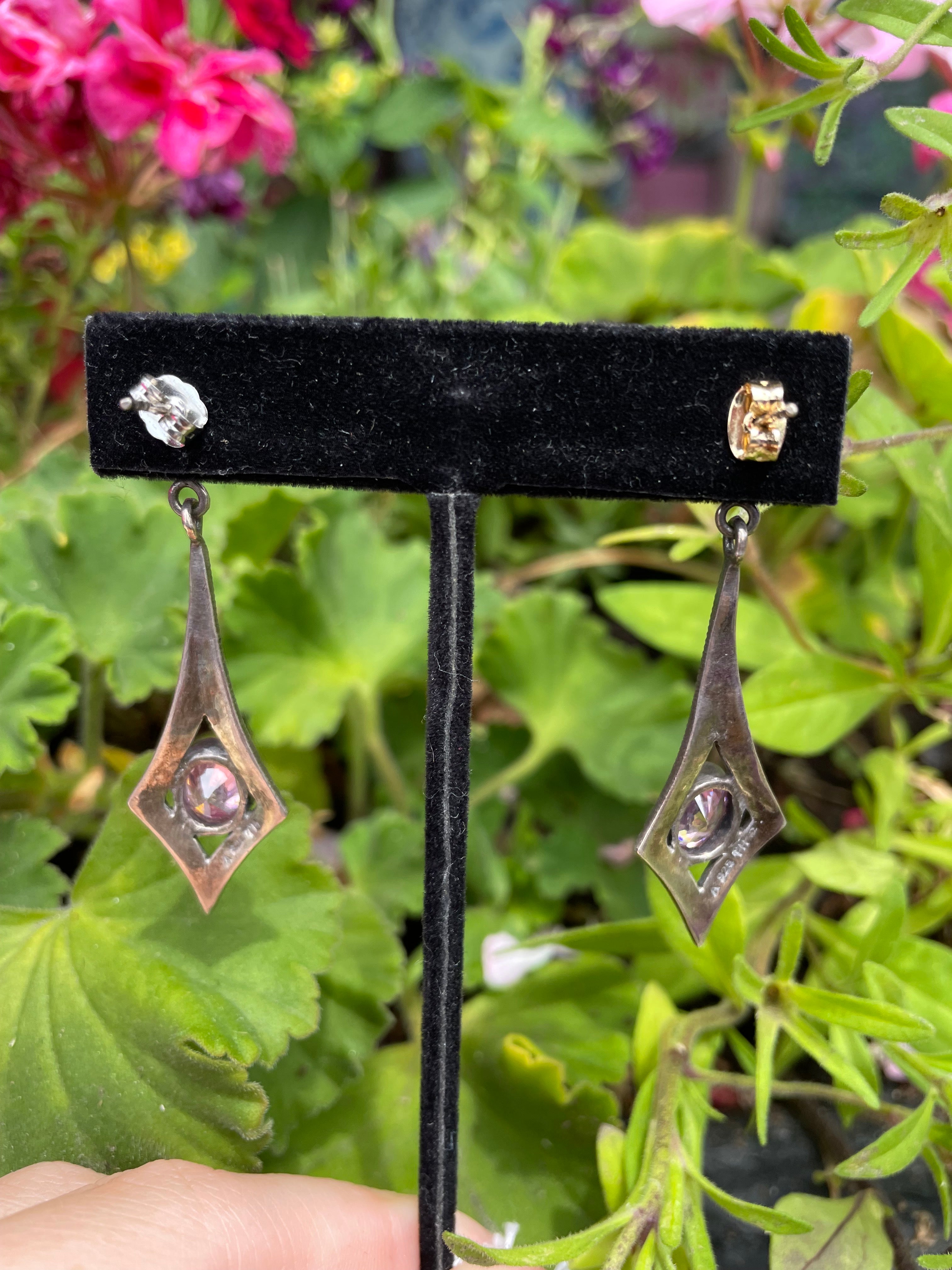 Sterling Maracsite and Pink Topaz Dangle Earrings
