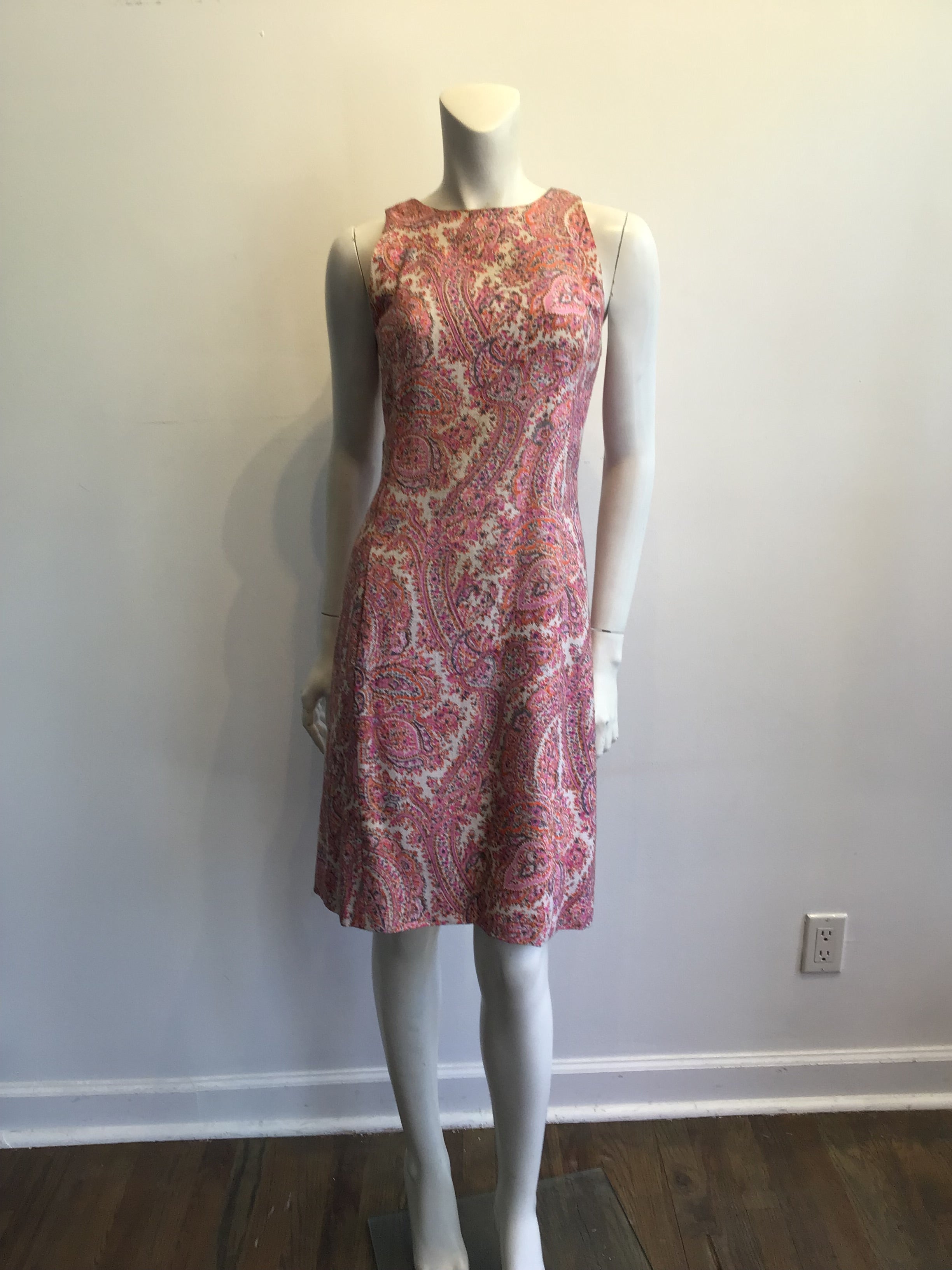 1960s Cotton Blend Pink Paisley Shift Dress Size 4