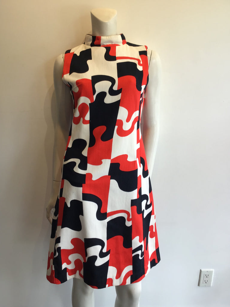 1960’s Cotton Orange,Black,White Janet Lynn Shift Dress Size 8