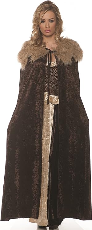 Women's Panne Renaissance Cape with Faux Fur Trim-Brown/Beige, One Size Costume