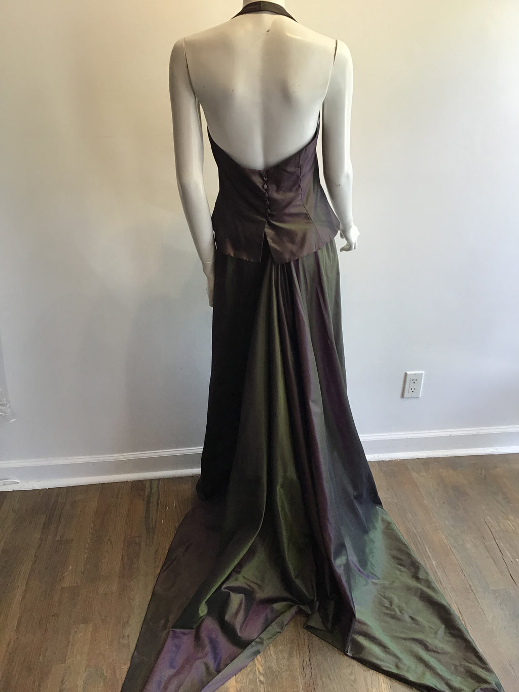 1990’s Maria Pinto Silk Taffeta Green/Purple 3 Piece Evening Ensemble Size 6