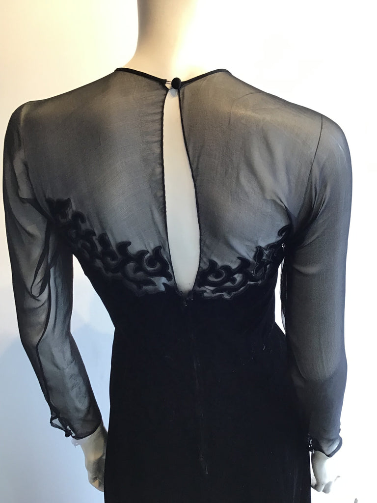 1990s Oscar de La Renta Silk Velvet and Chiffon Evening Gown Size 6