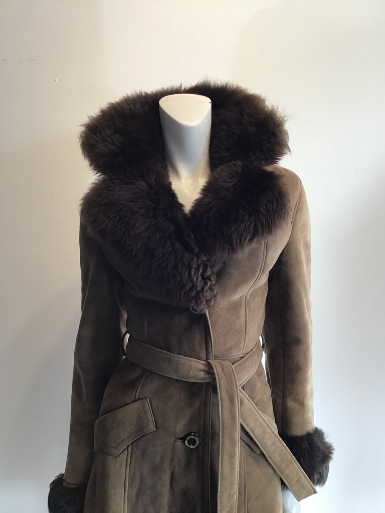 1970s Tan Suede Coat with Faux Fur Lining Size 6