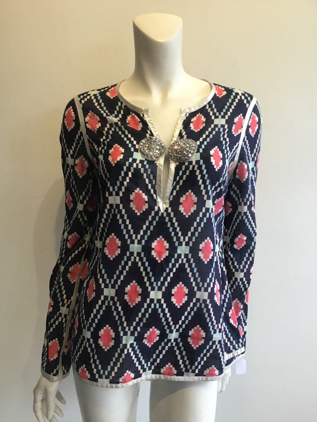 2000’s Tory Burch Cotton Blue Printed Top Size 10