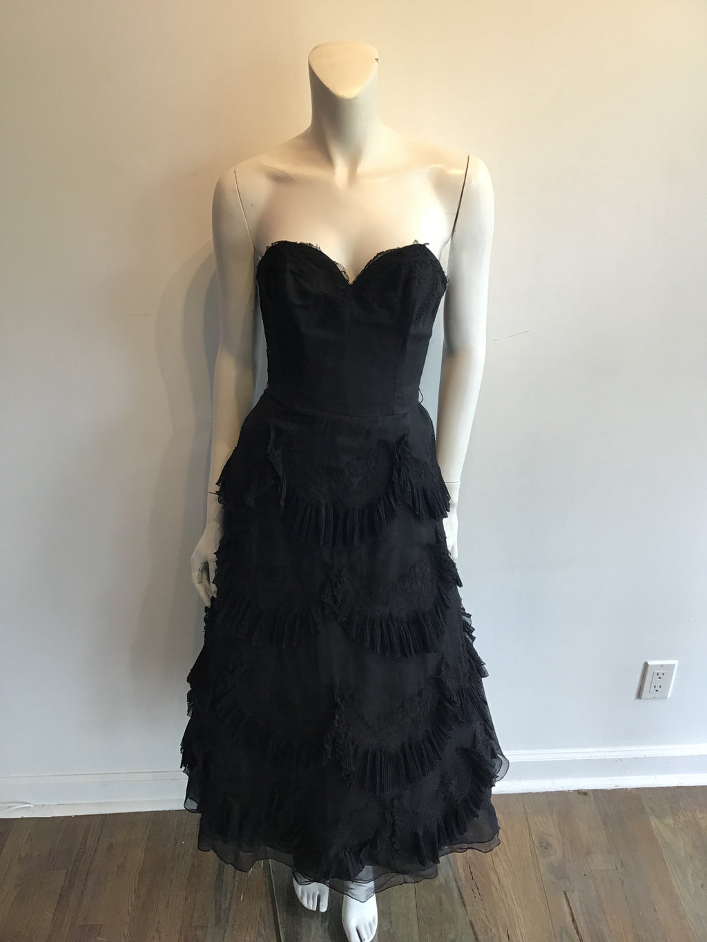 1950s Harvey Brenin Black Organza and Lace Cocktail Dress Size 6