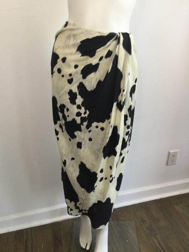 1980s Anne Klein Cotton Black and White Cow Print Size 10