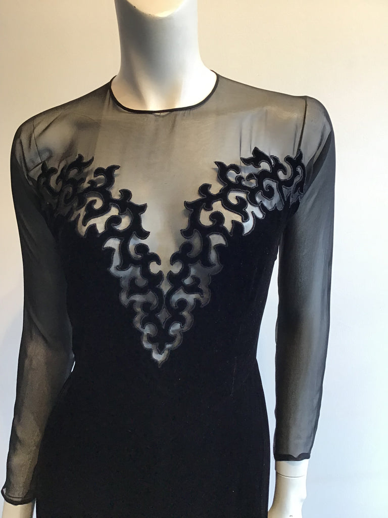 1990s Oscar de La Renta Silk Velvet and Chiffon Evening Gown Size 6