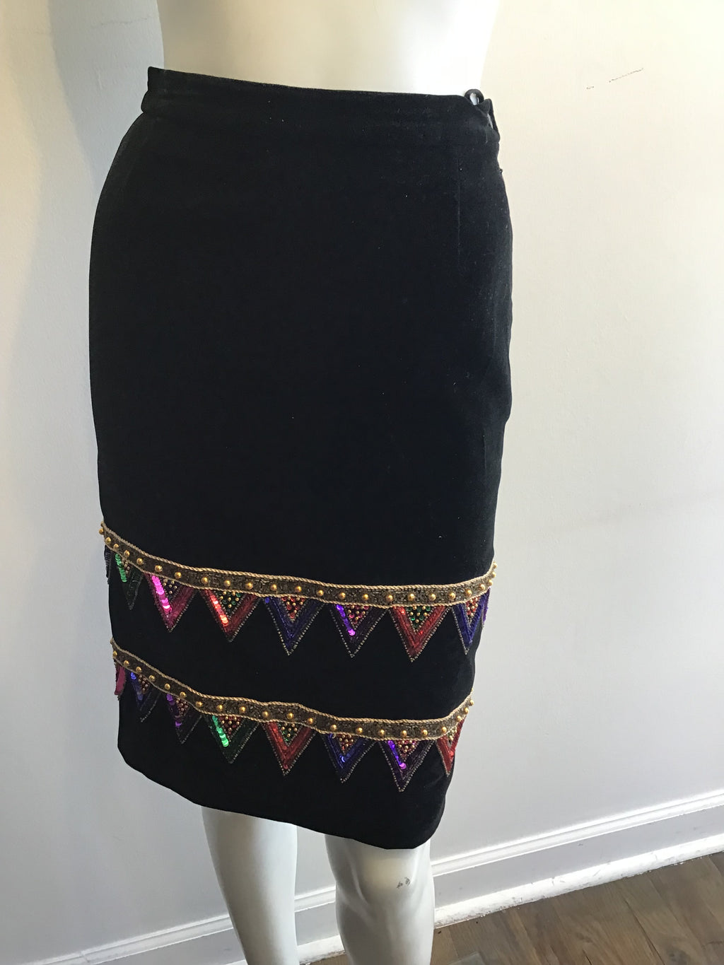 1980’s Black Silk Velvet Escada Skirt Size 4