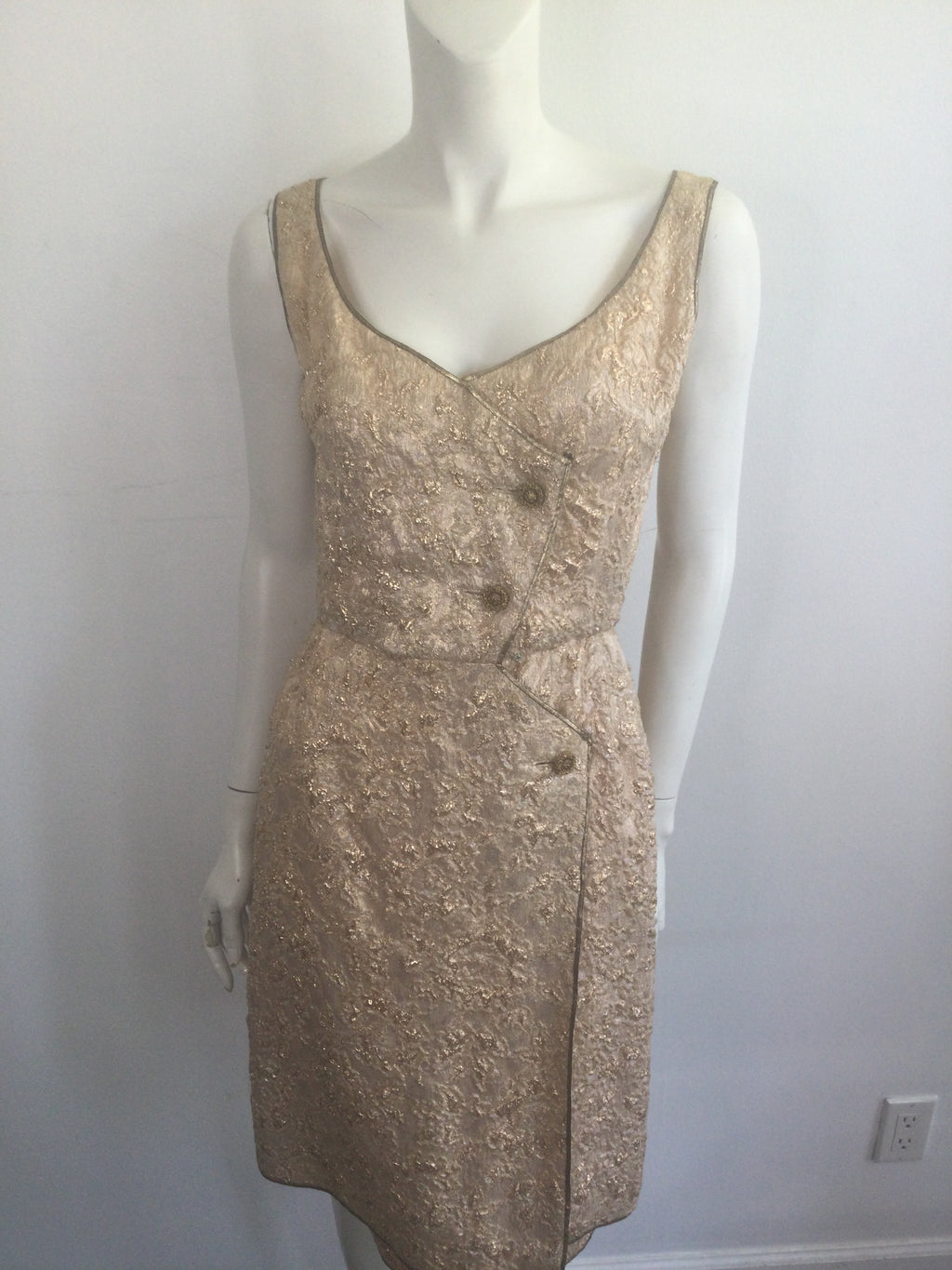 Late 1950s Gold Thread Silk BrocadeDress with Jacket Size 6