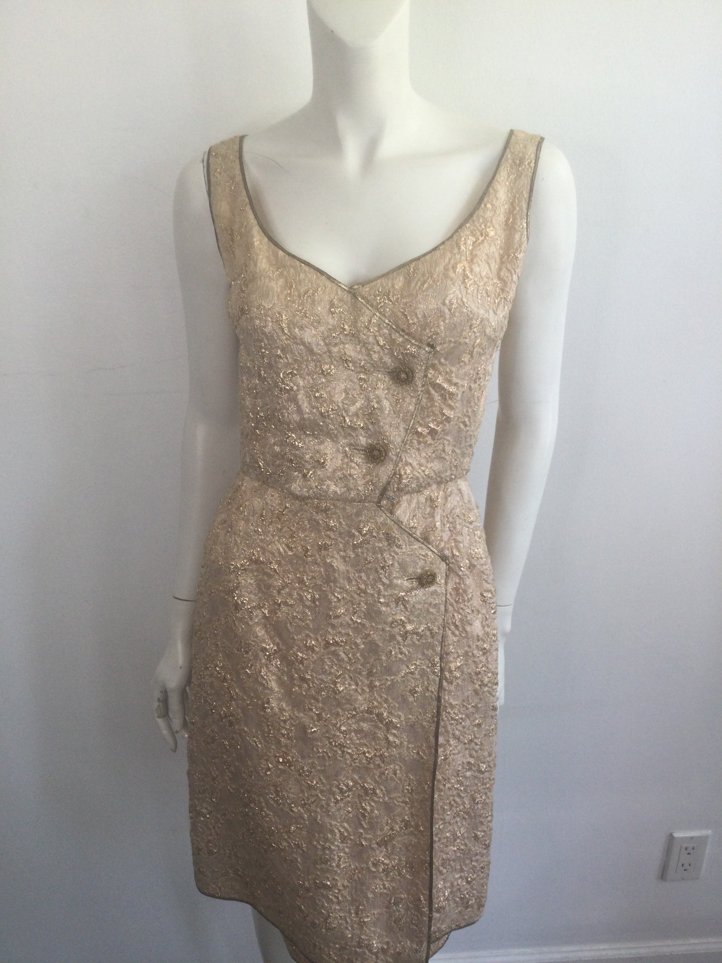 Late 1950s Gold Thread Silk BrocadeDress with Jacket Size 6