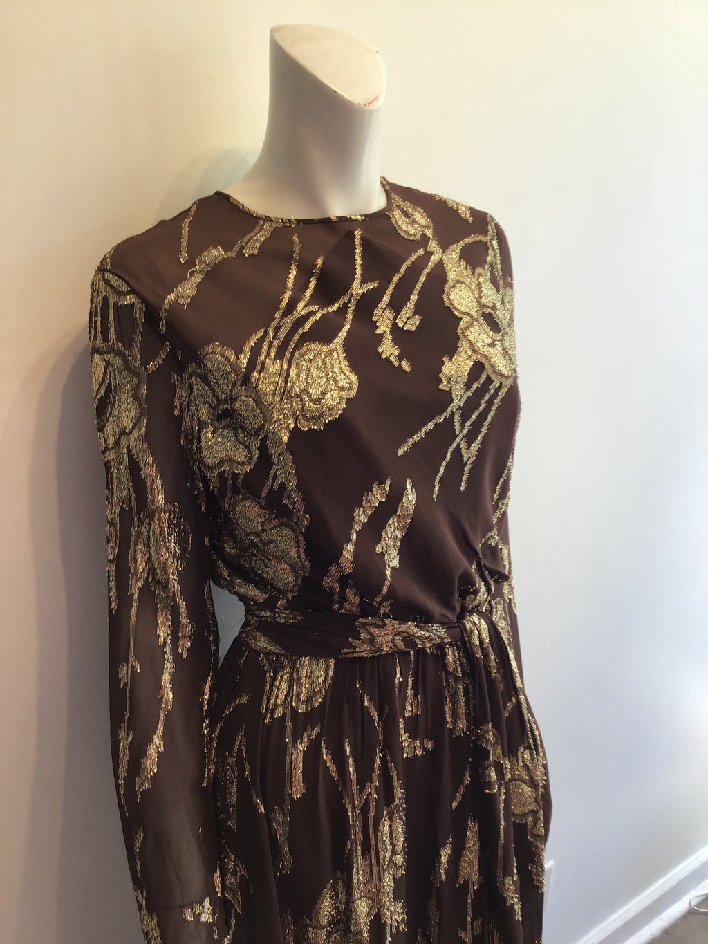 1970’s Brown and Gold Silk Blend Evening Gown Size 8