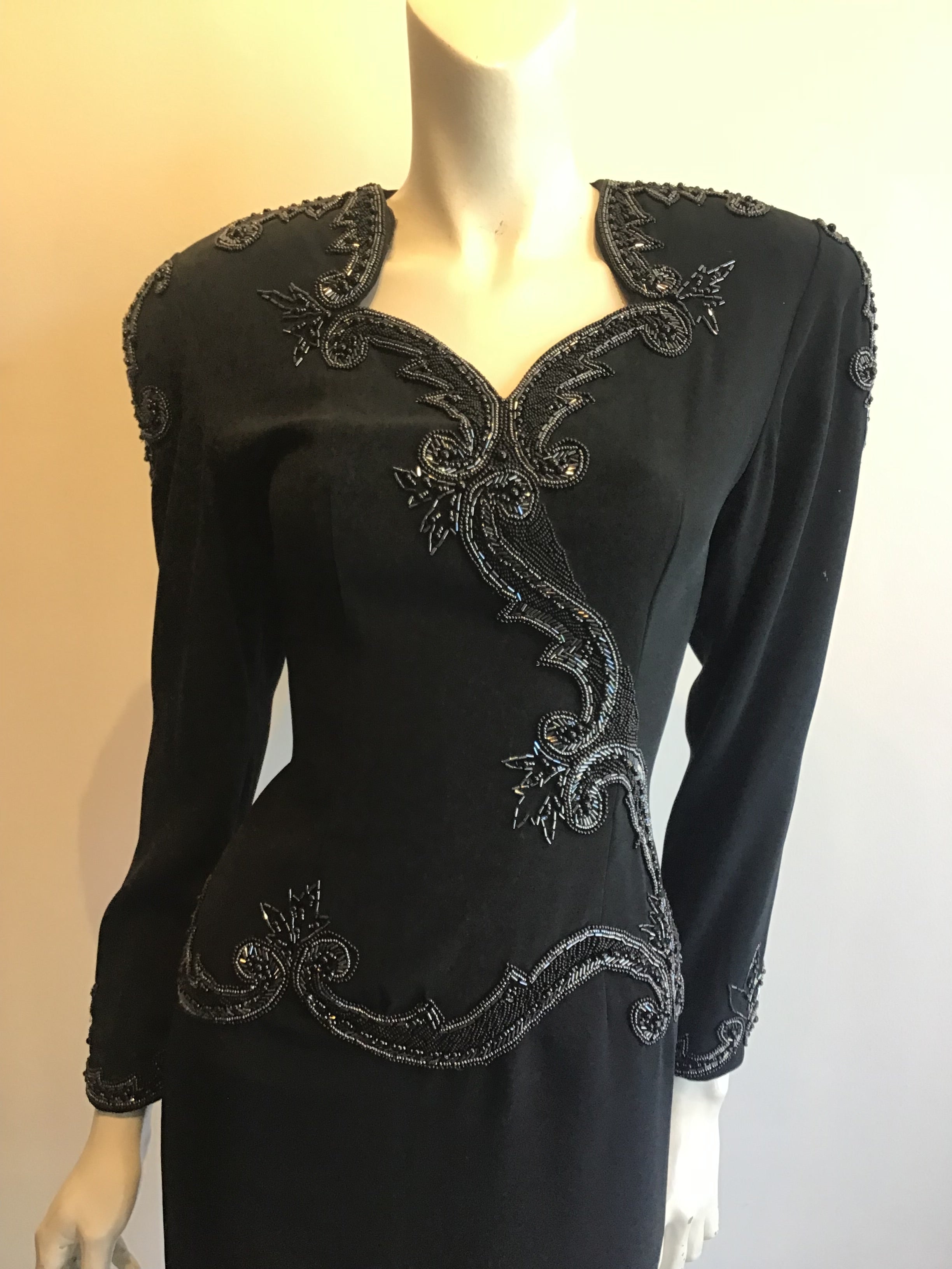 1980’s Black Polyester D’Ore Cocktail Dress Size 8