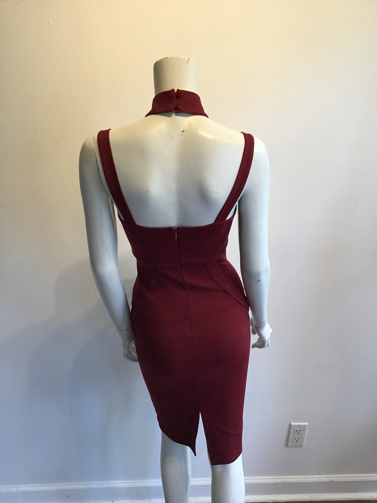 2000s Maroon Lycra Bustier Dress Size 4