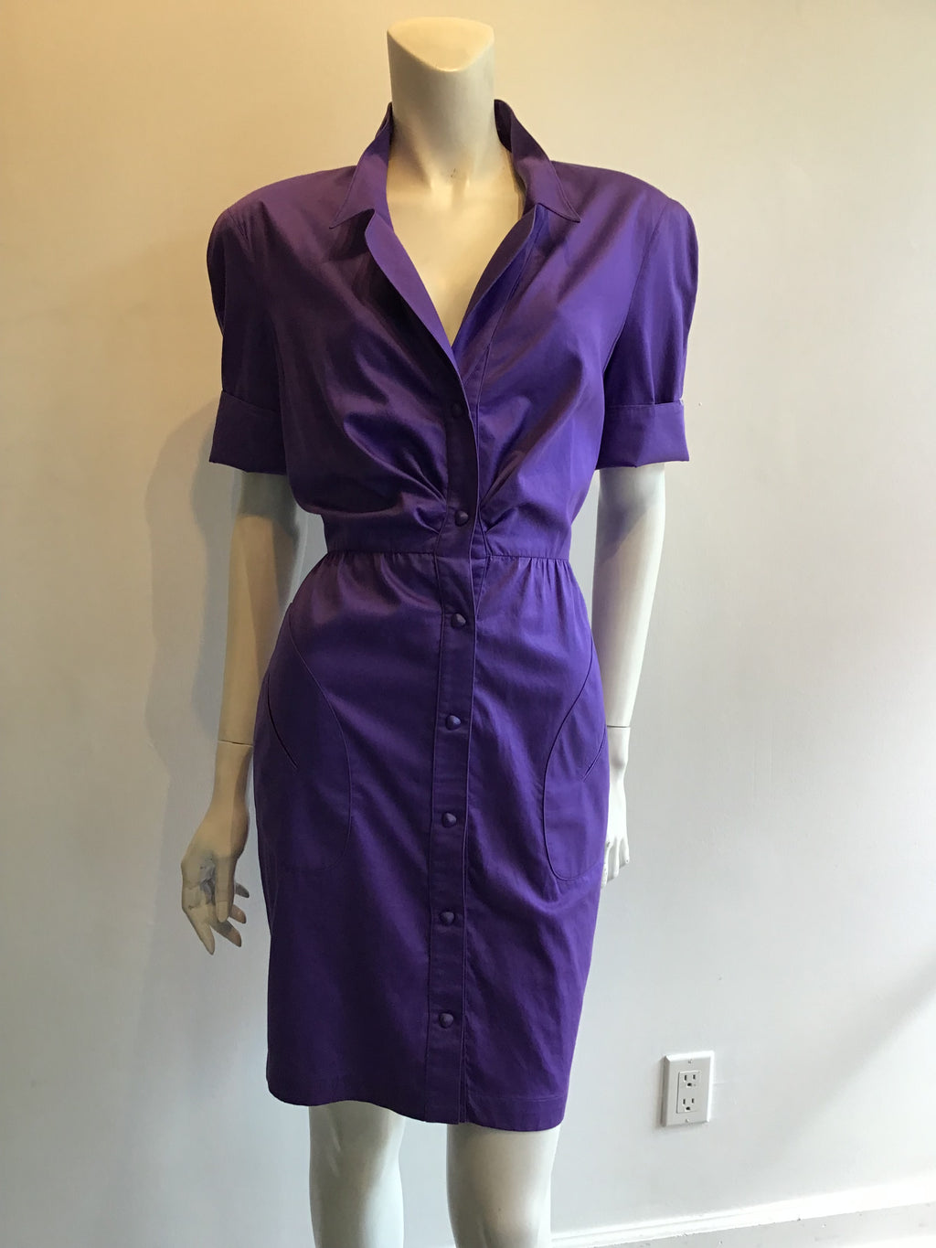 1980’s Thierry Mugler Purple Polished Cotton Dress Size 10