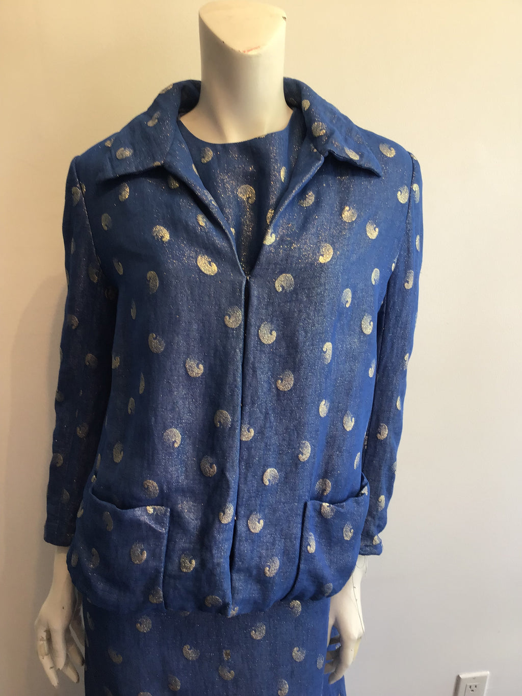 1960’s Blue Lamé Maxi Dress with Jacket Size 16
