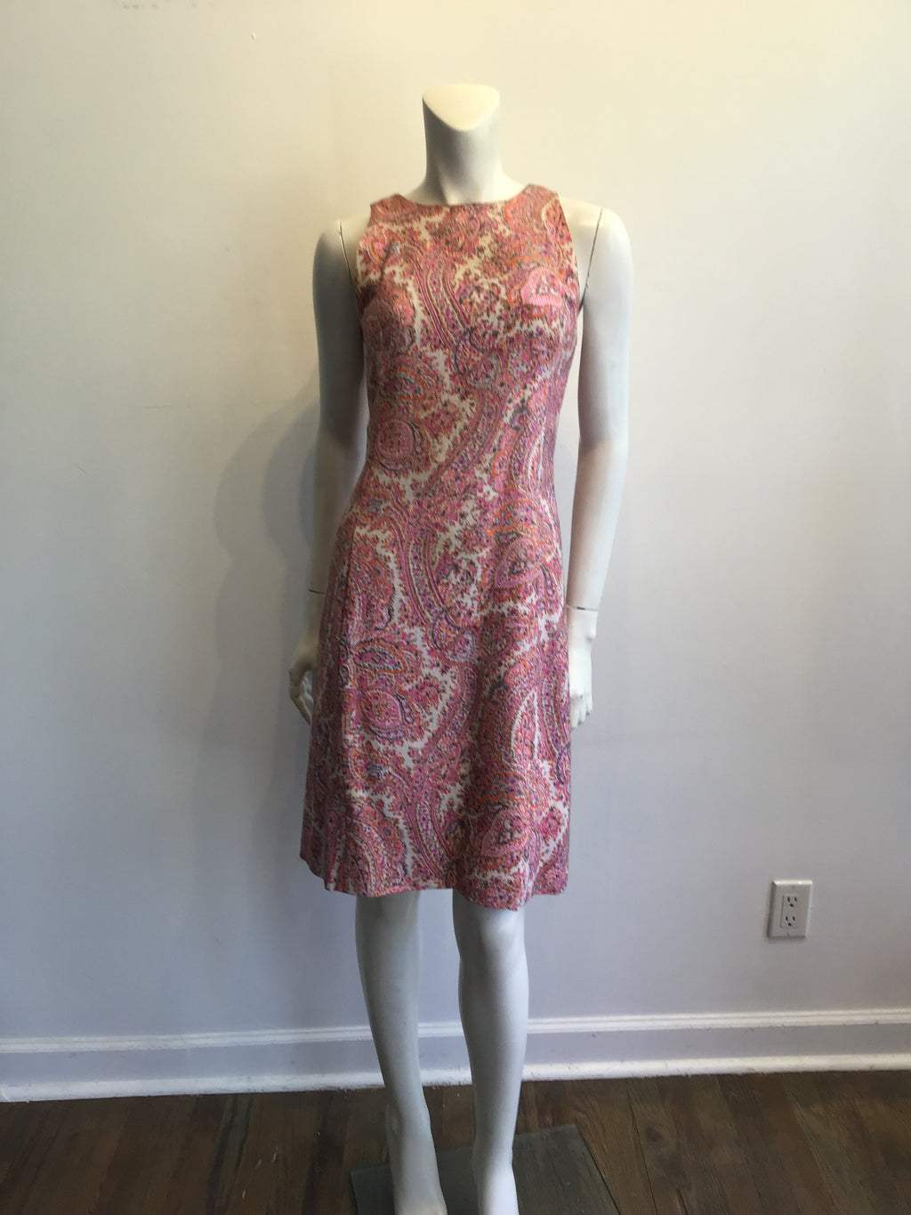 1960s Cotton Blend Pink Paisley Shift Dress Size 4