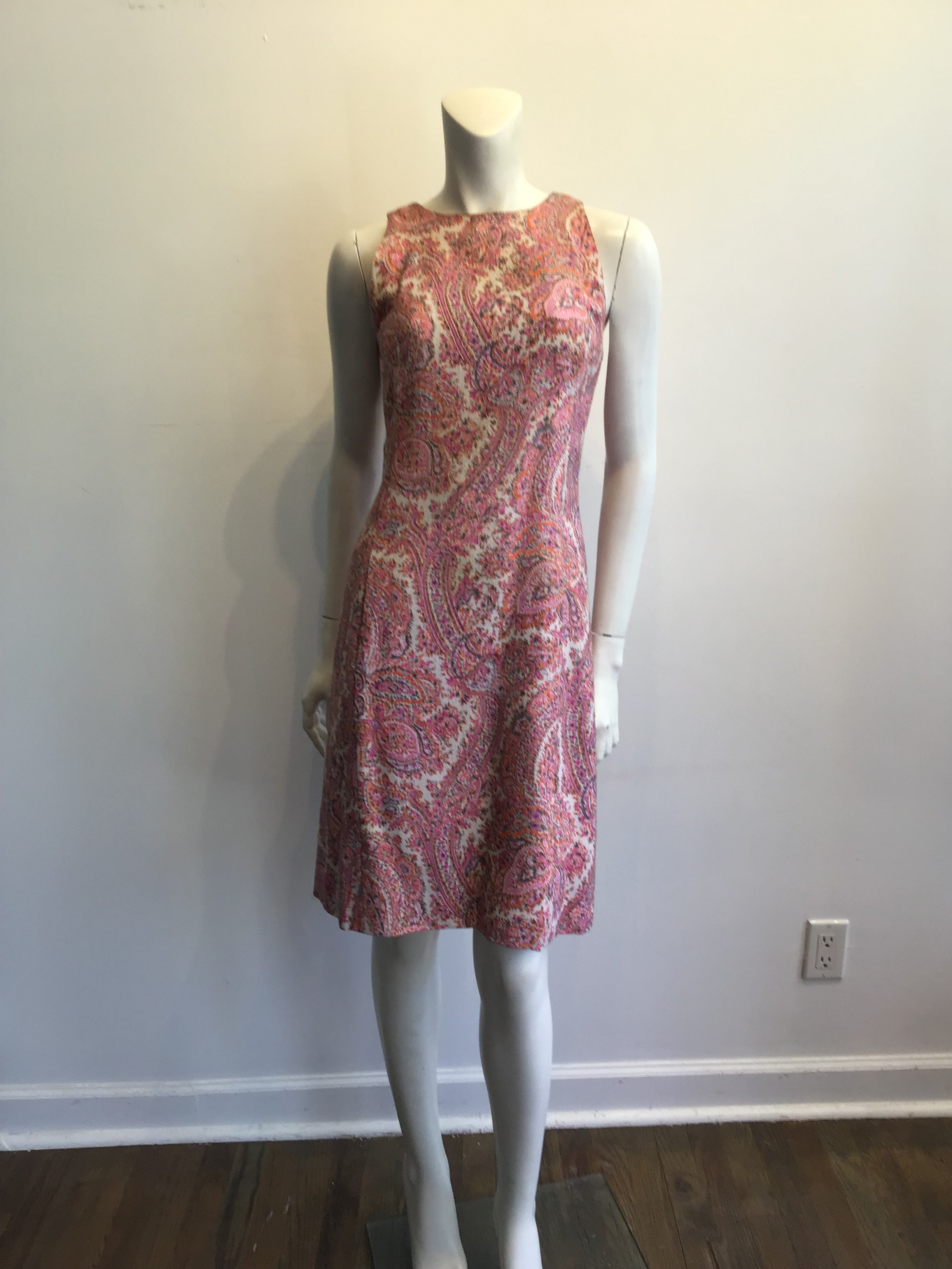 1960s Cotton Blend Pink Paisley Shift Dress Size 4