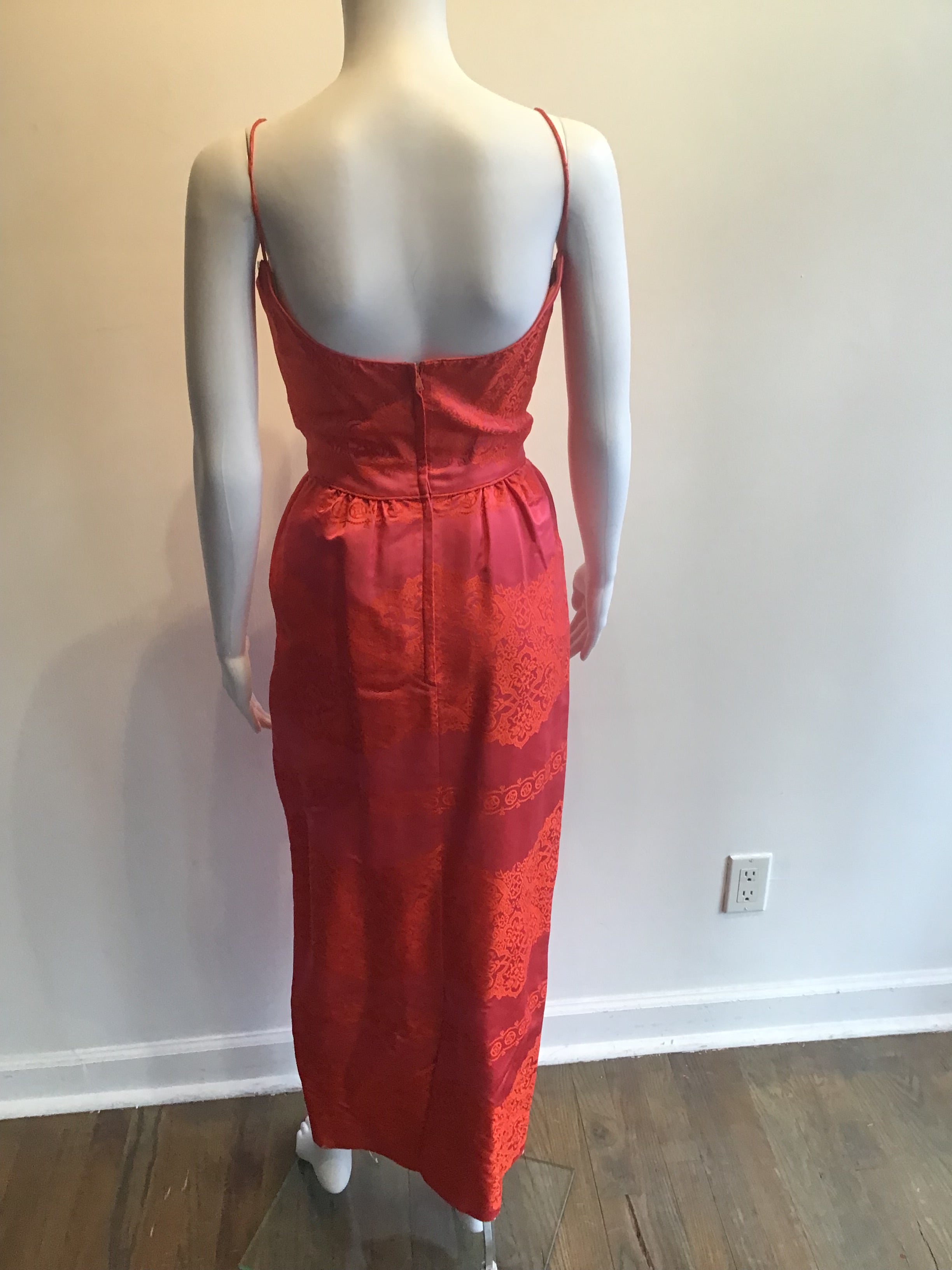 1960’s Jax Red and Orange Silk Dress with Shawl Size 4