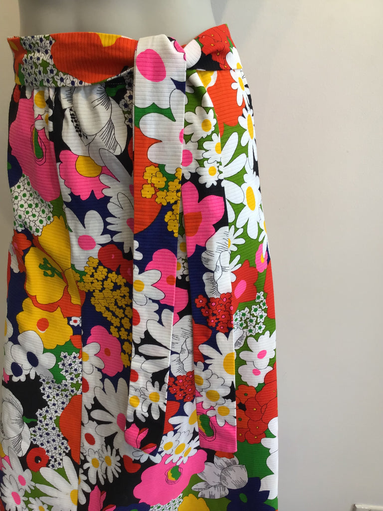 1970s Multicolor Floral Cotton Maxi Skirt Size 12