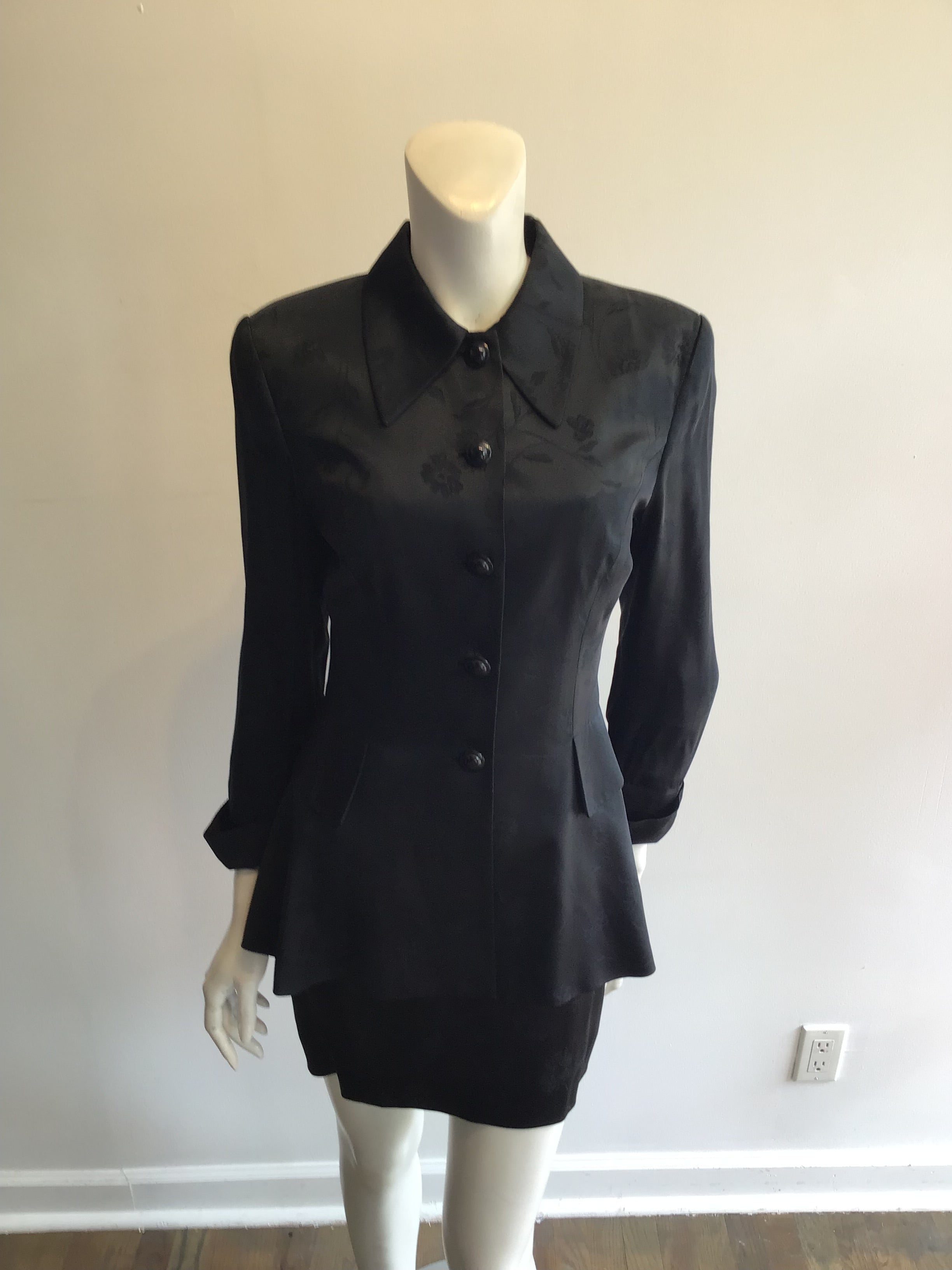 1980’s Black Silk 3 Piece Cocktail Ensemble Size 8