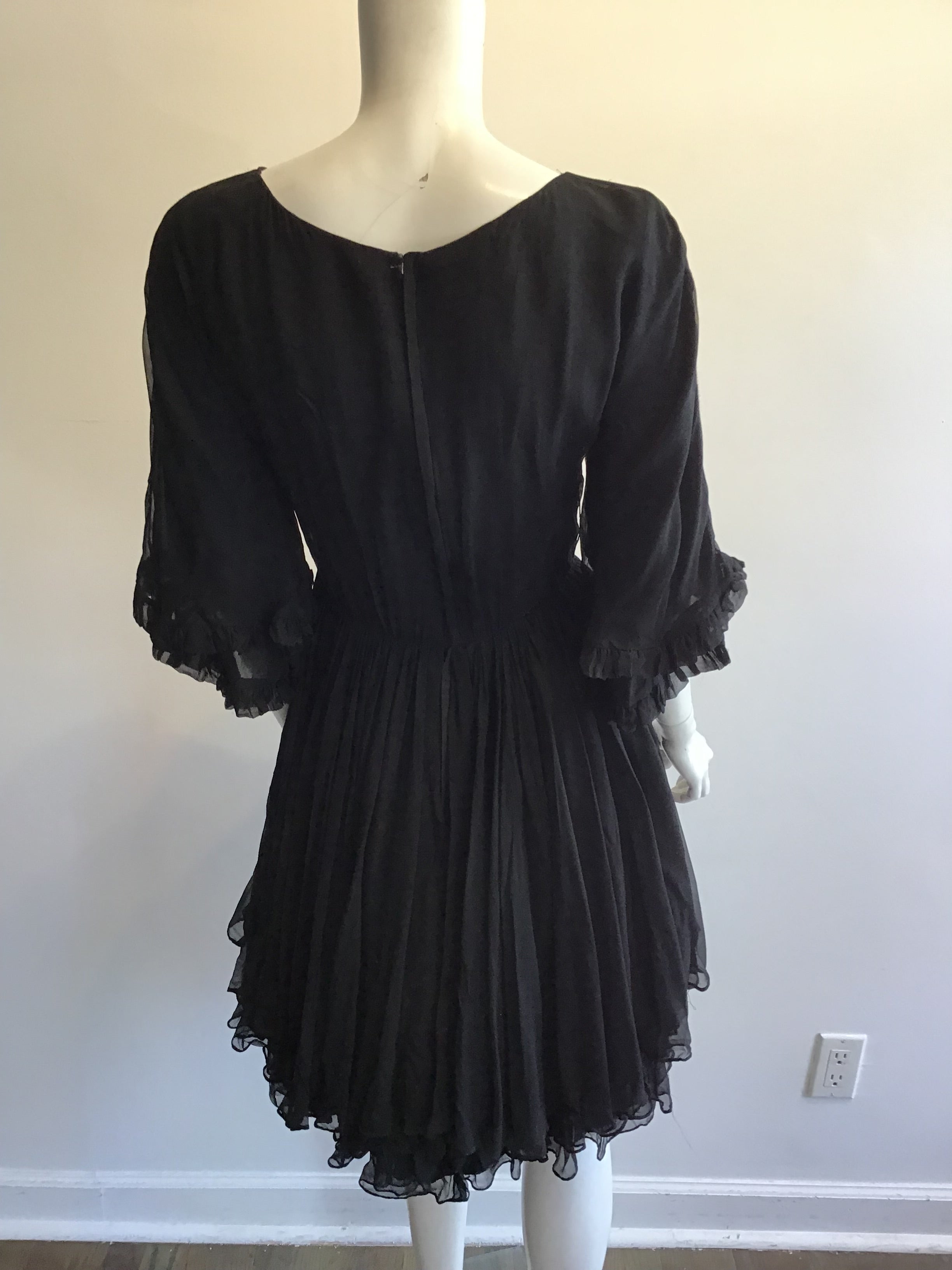 1960’s Black Chiffon Cocktail Dress Size 6