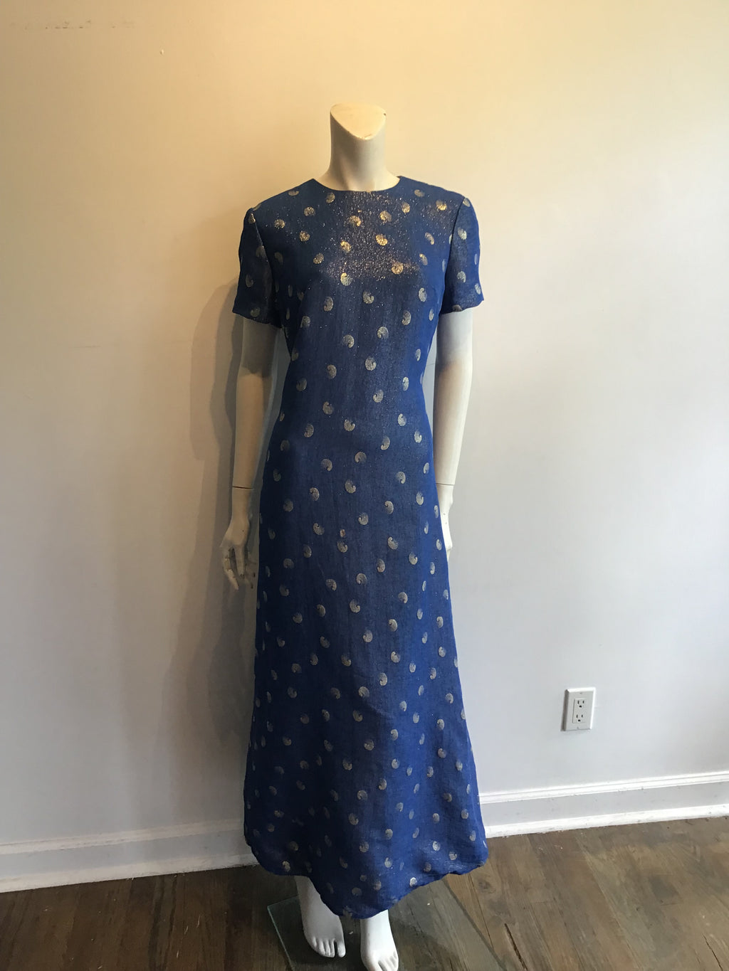 1960’s Blue Lamé Maxi Dress with Jacket Size 16