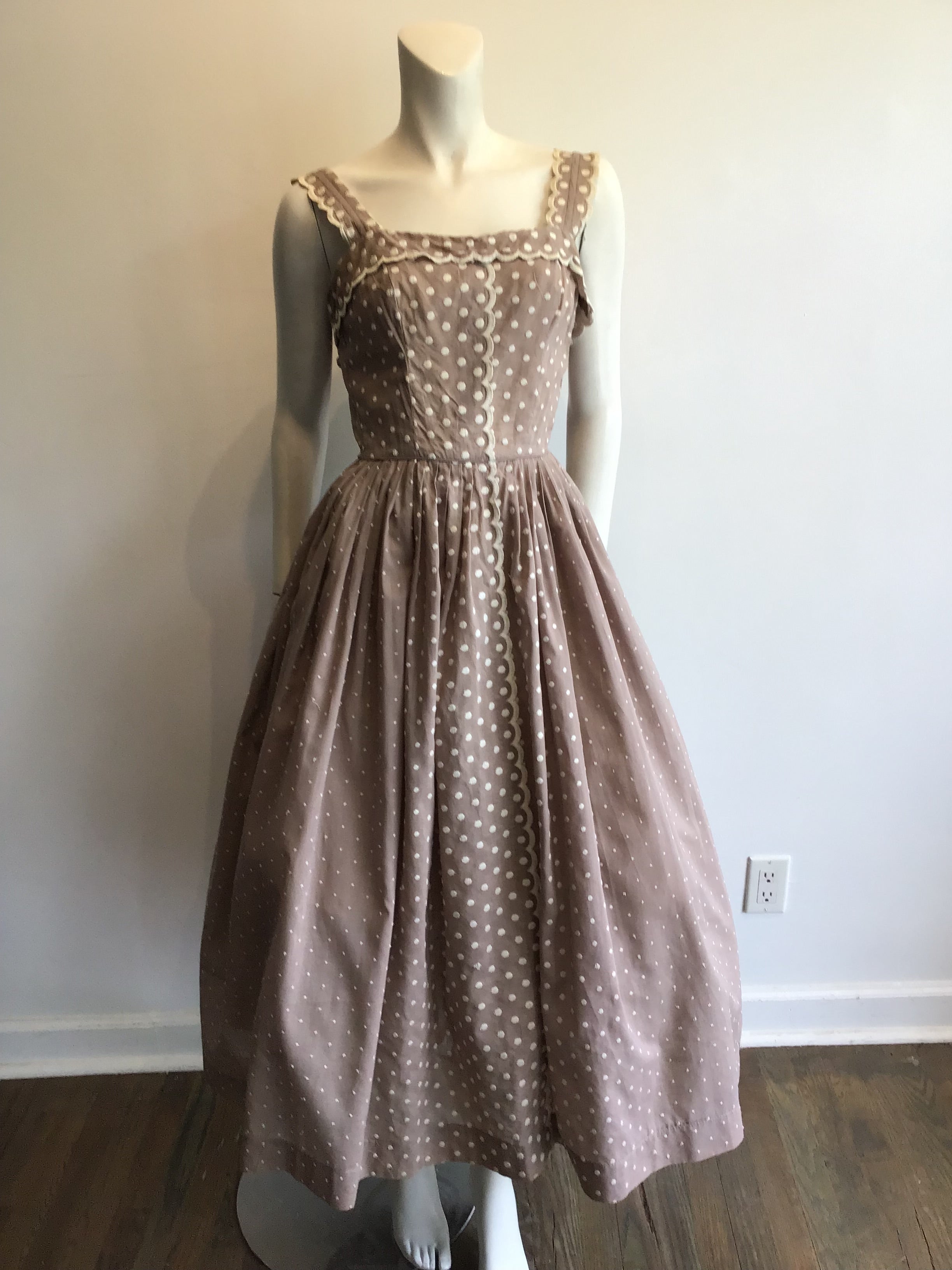 1950’s Taupe Cotton Day Dress Size 0