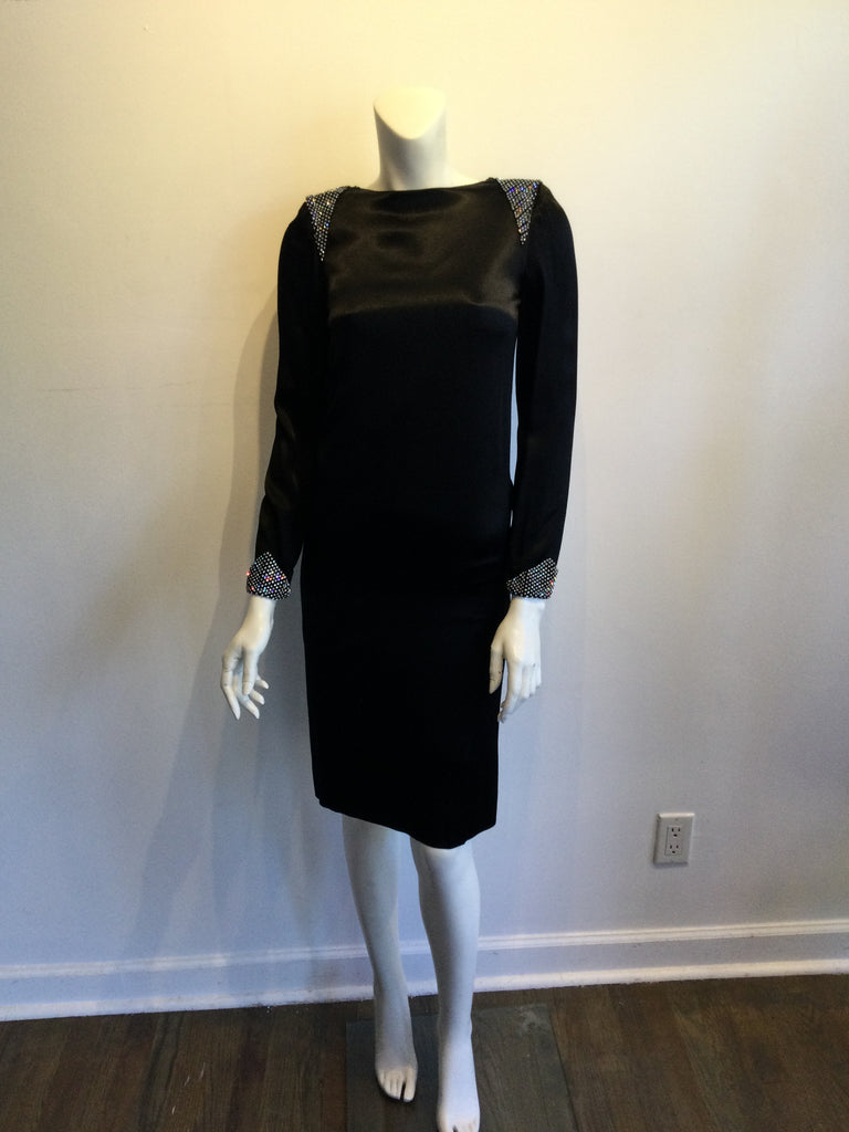 1980s Albert Nippon Black Silk Satin Cocktail Dress Size 6