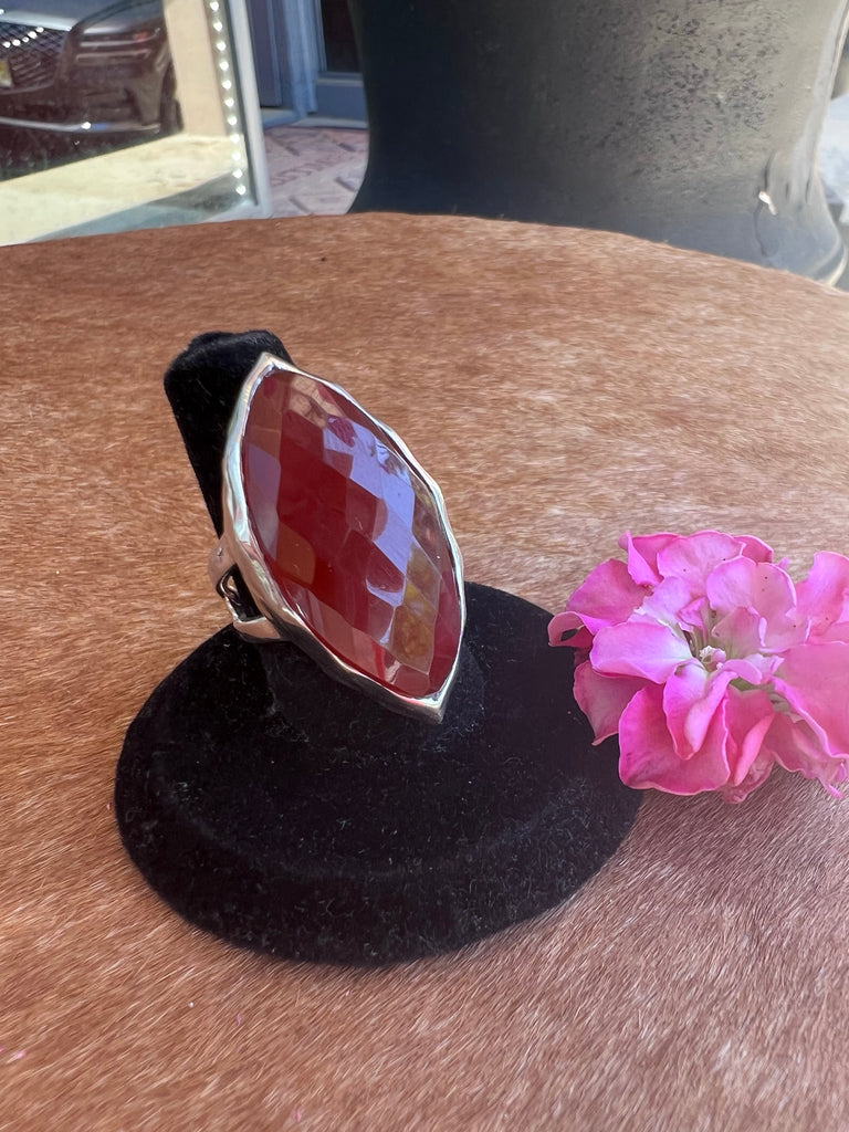Sterling and Carnelian Faceted Marqui Ring