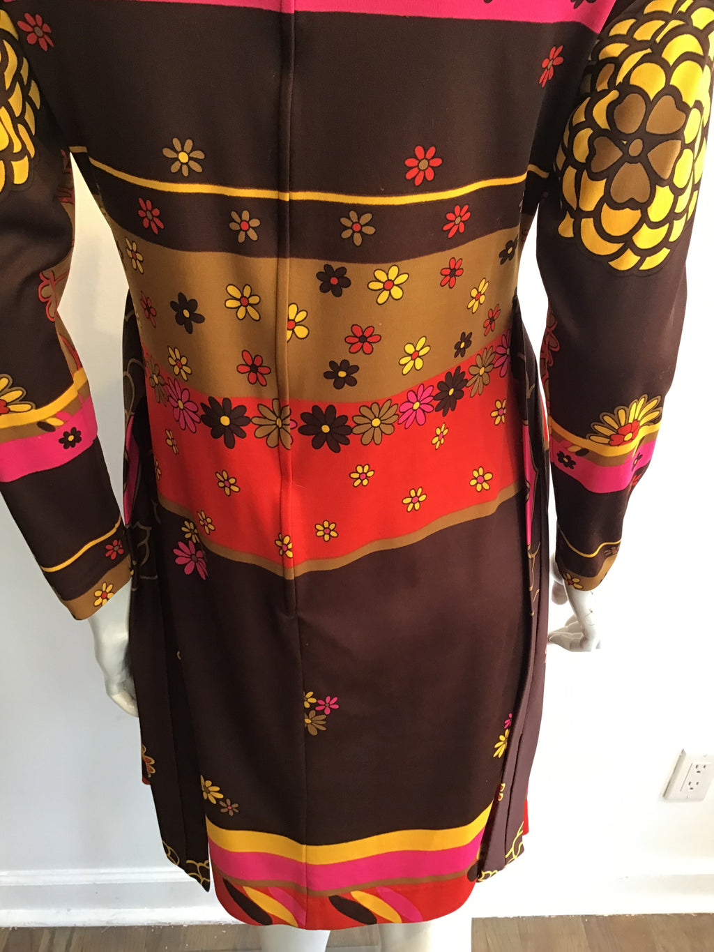 1970s Artemis Polyester Blend Brown Multicolor Dress Size 10