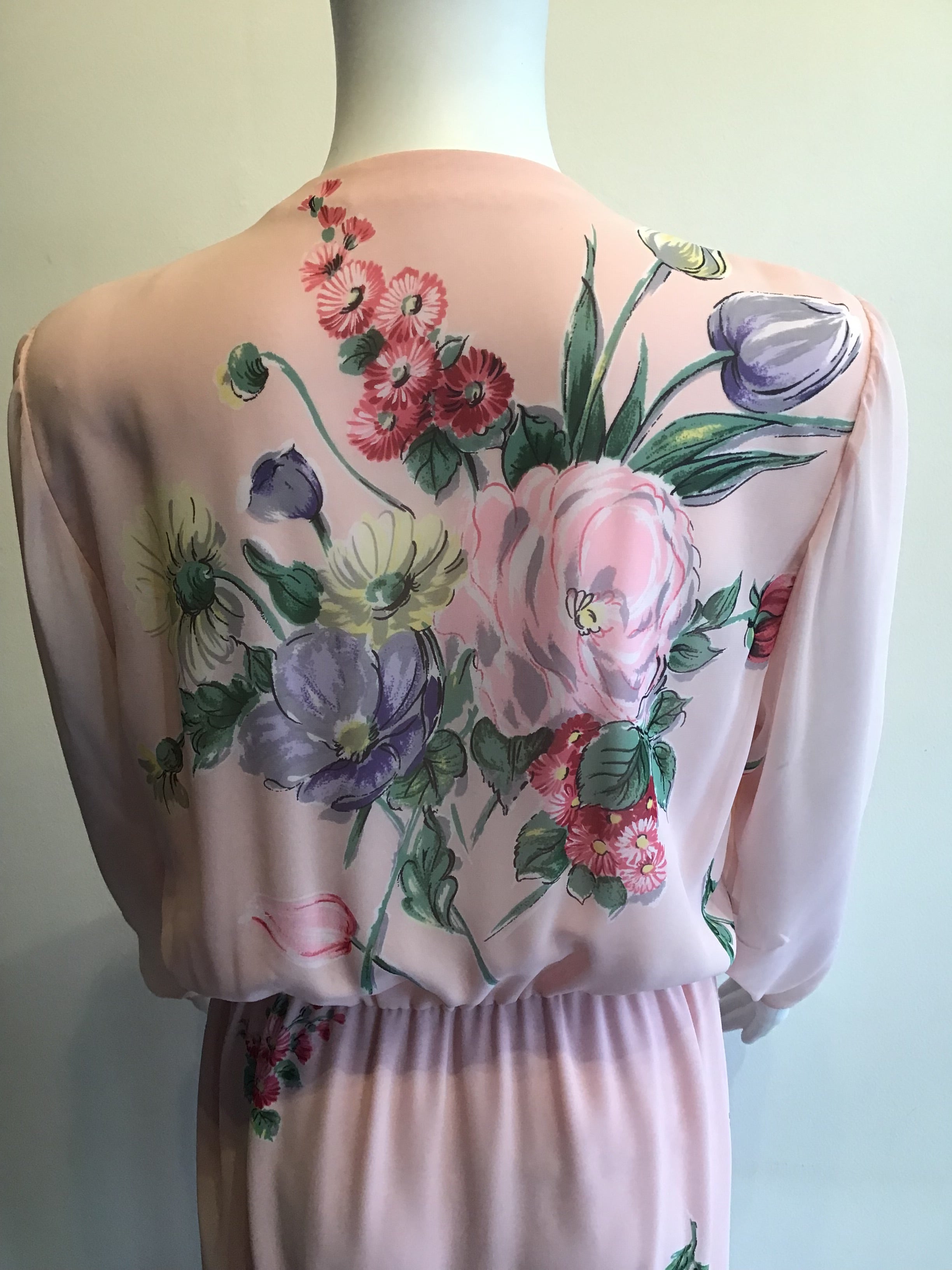 1980’s Pink Polyester Blend Dress Attributed to Hanae Mori Size 8